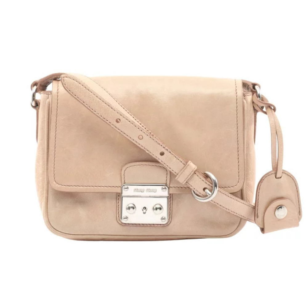 Miu Miu VITELLO SHINE Shoulder Bag Leather Beige Cream